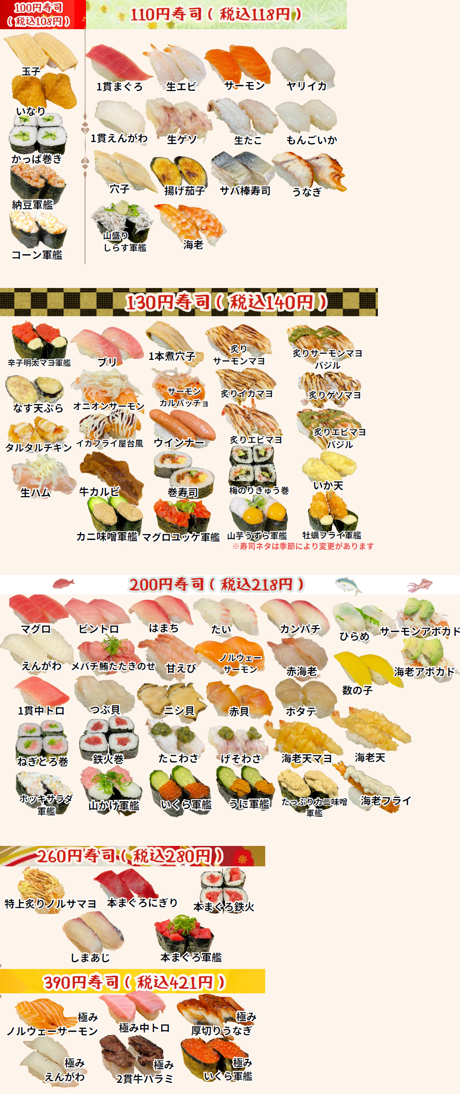 定番寿司メニュー